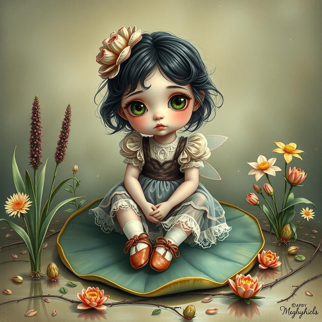 Lily Pad Fairy in Botanical Art Style