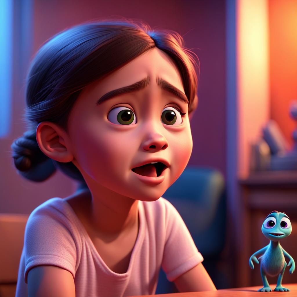 Girl Conversing with Emotions in Pixar Style