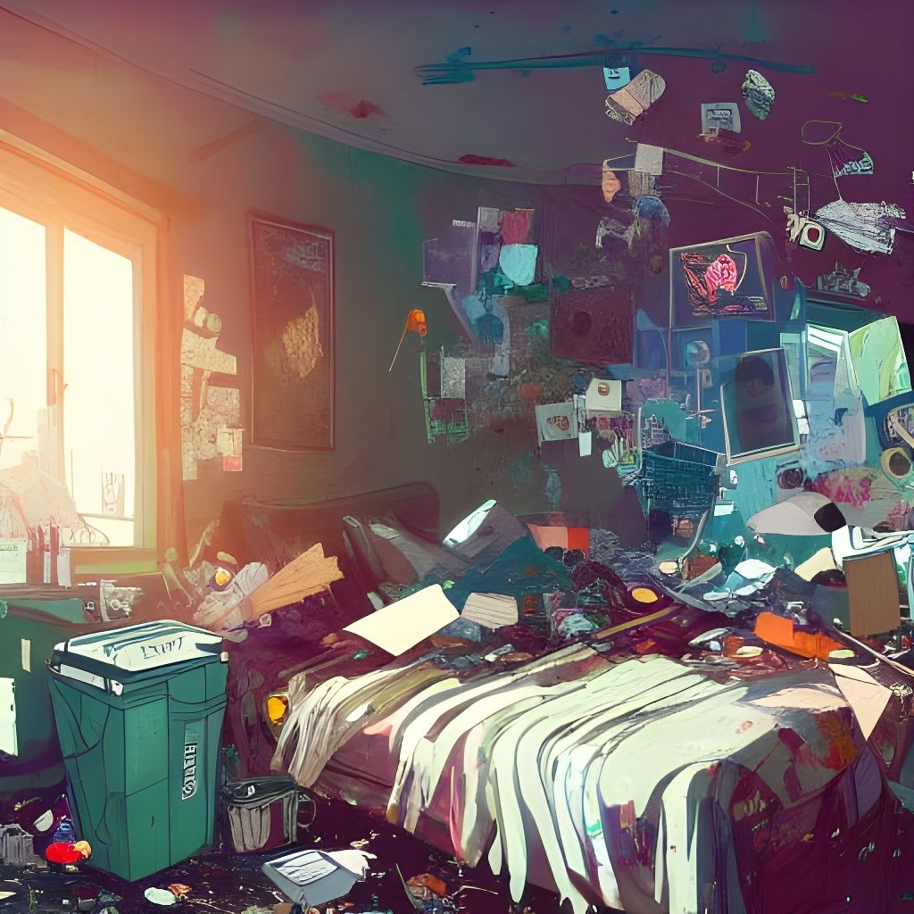 Detailed Collage of a Messy Bedroom in 8K