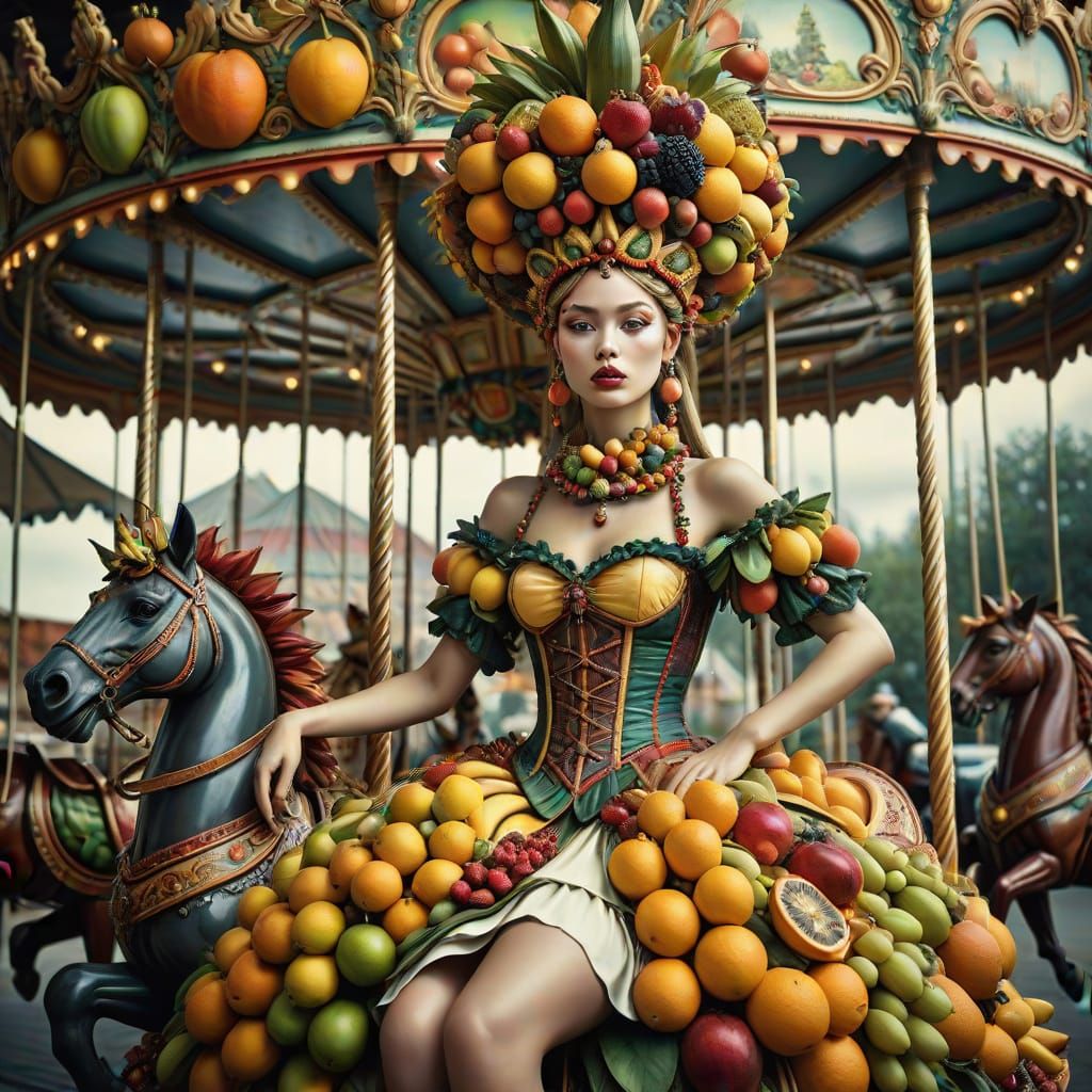 Woman with Fruit Headpiece on Carousel