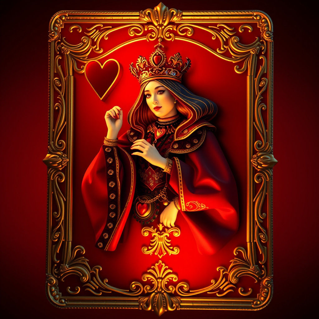 Ornate 3D Queen of Hearts Card
