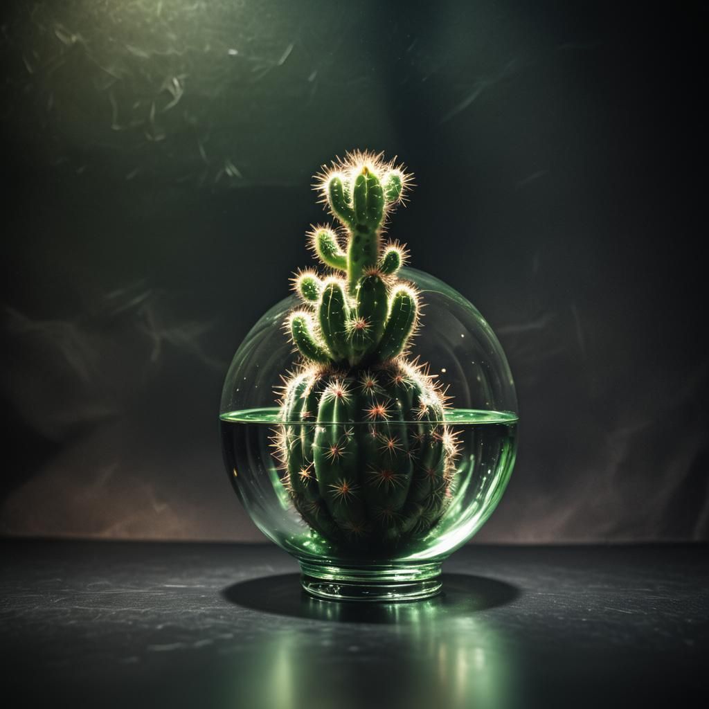 Glowing Cactus in Glass Ball: Cinematic Still