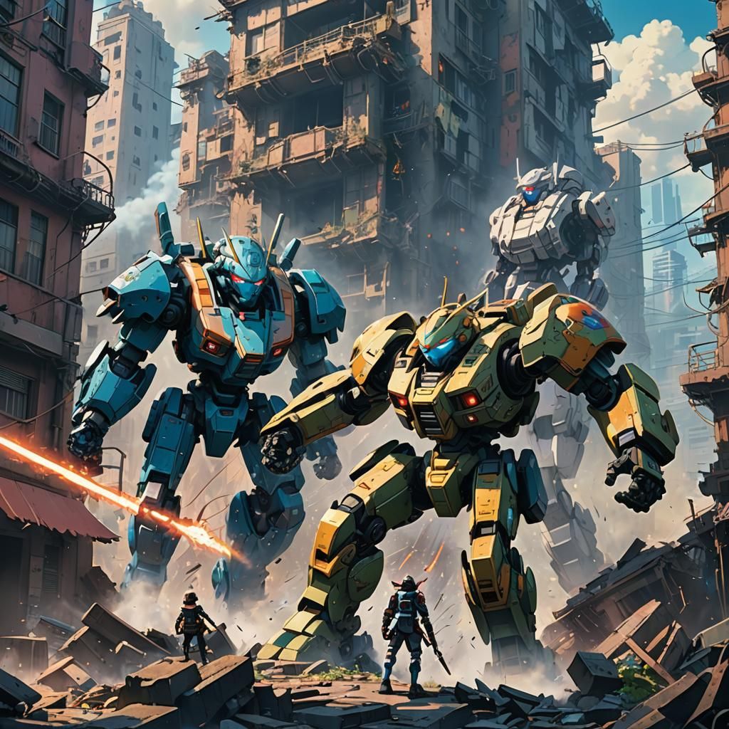 Cyber Mecha Warriors Clash in Anime Style