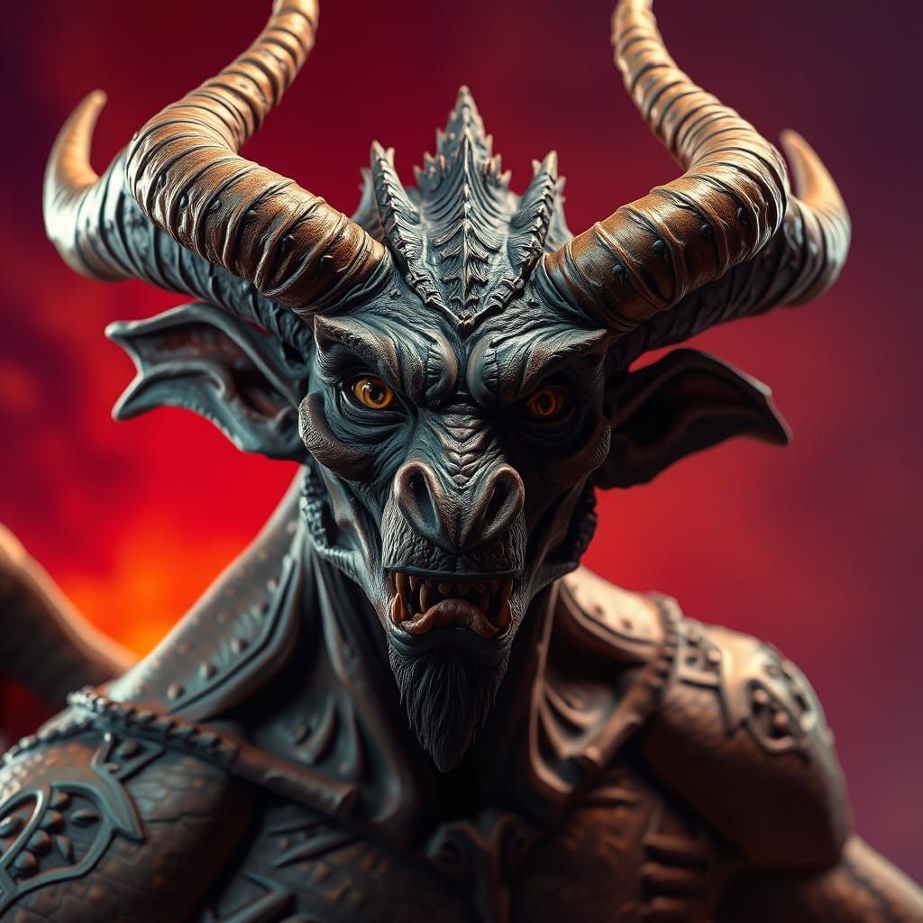 Horned Demon in Gradient Hues, Cyberpunk Aesthetic