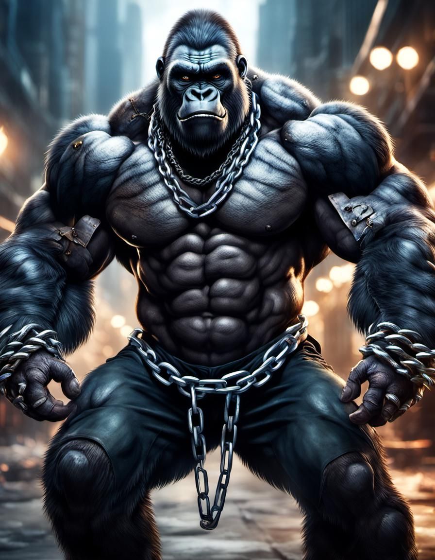 anthropomorphic gorilla man with massive muscular muscle ,8k...