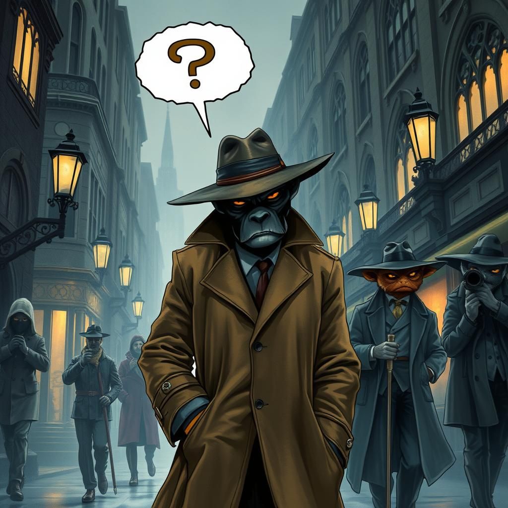 Blacksad in Rainy City as Watercolor Illustration