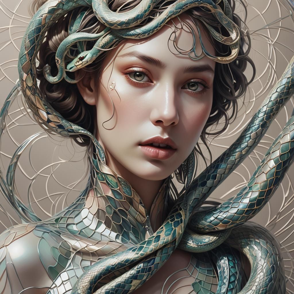 Surreal Woman with Snake in Digital Art