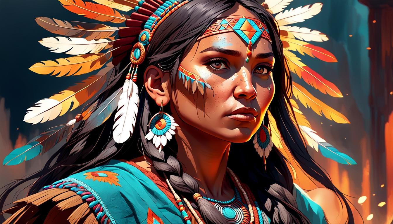Hyperdetailed Portrait of Native American Woman