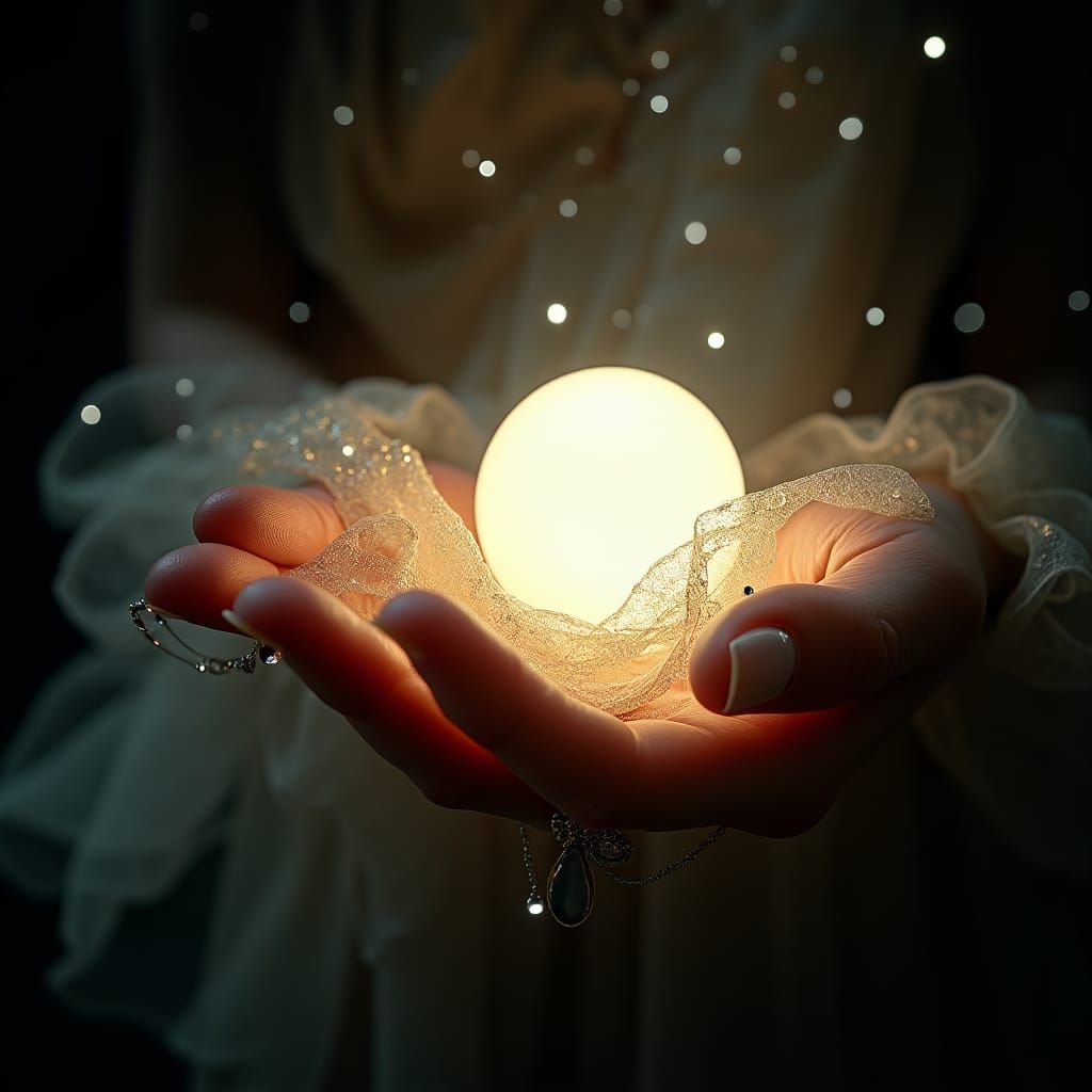 Hand Cradling Nebula Orb in Surreal Light