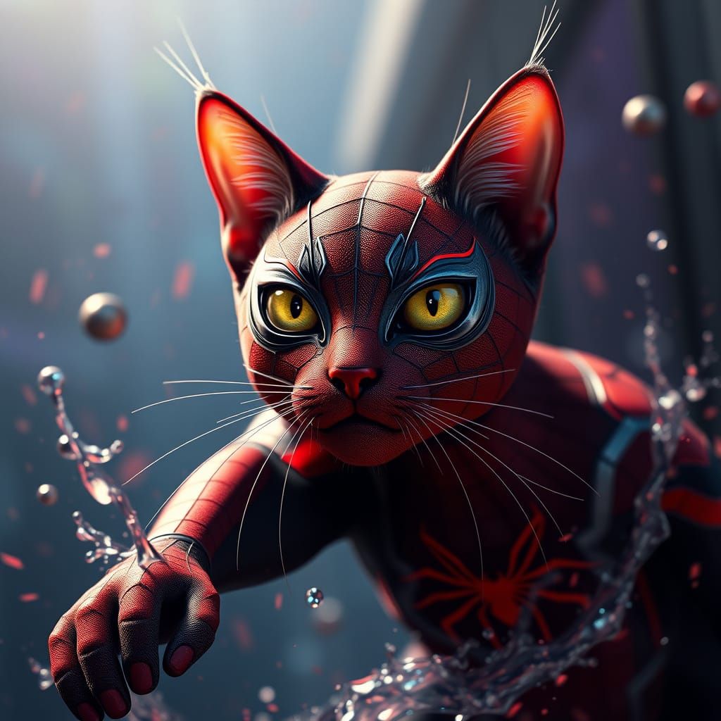 Fantastical Feline Hero in Vibrant Cityscape