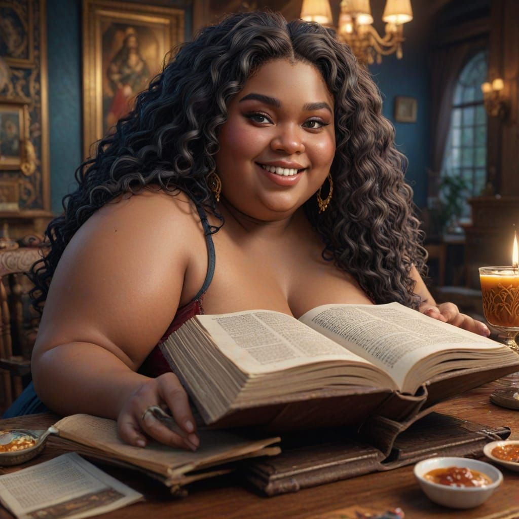 Cozy Study Session in Fantastical Study, Matte Painting