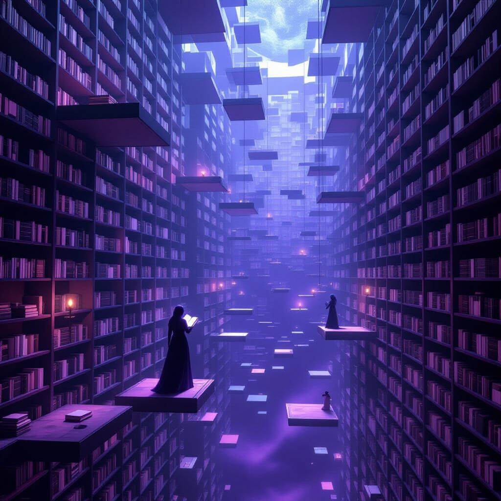 Surreal Void Library with Floating Platforms