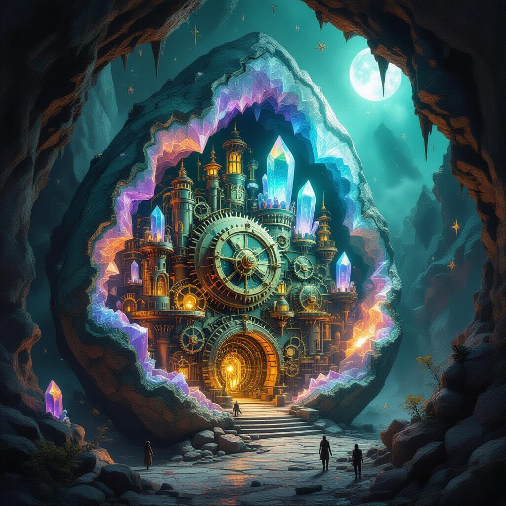 Clockwork City in Geode Hideout Oil Portrait