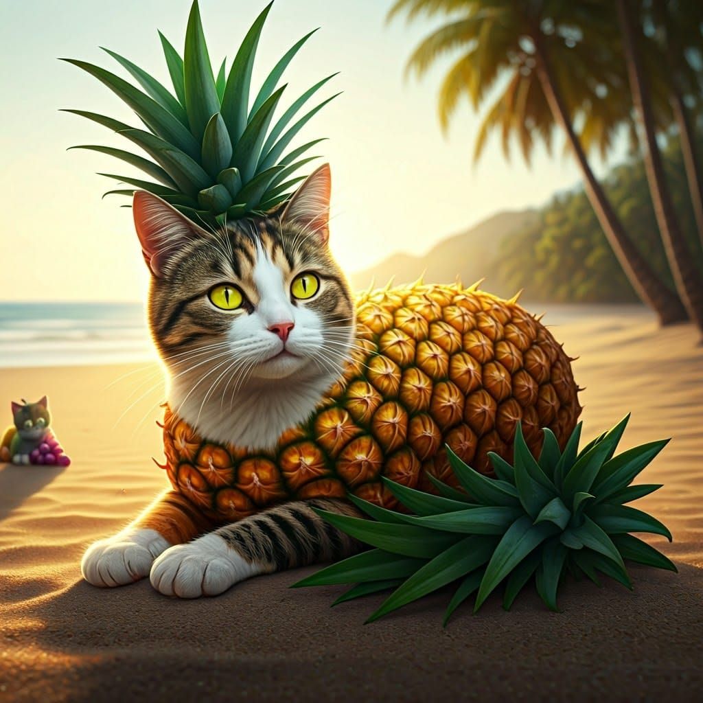 Vibrant Beachside Feline Fruit Fusion
