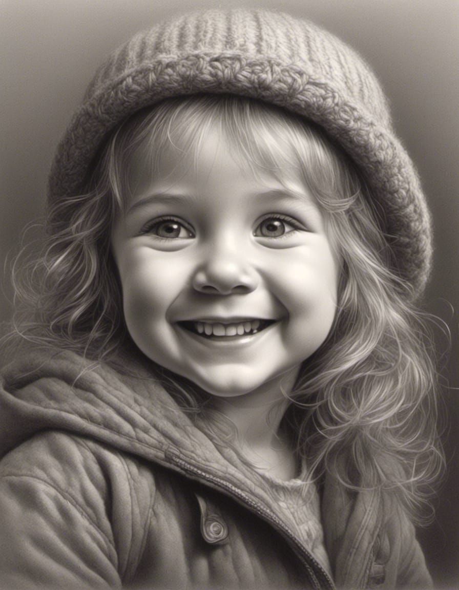 Adorable Toddler in Pencil Drawing Style