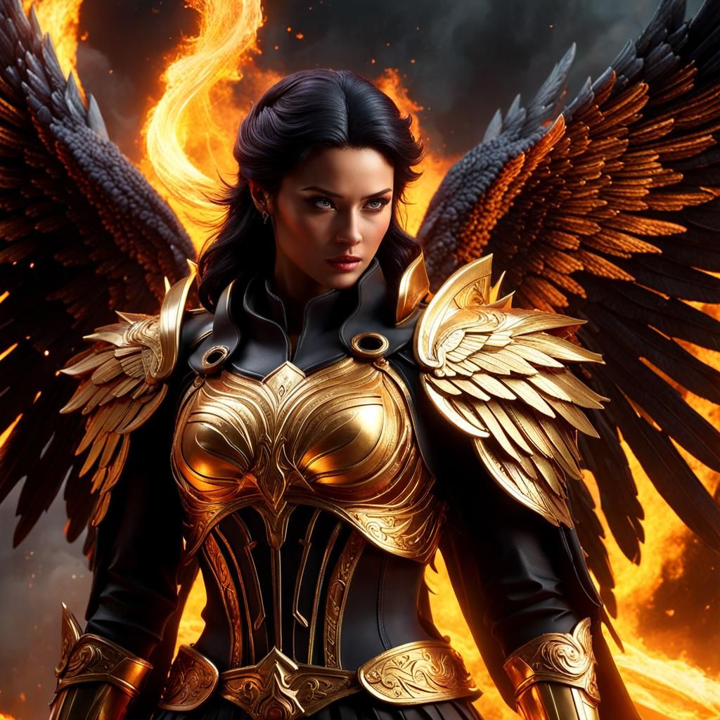 Fiery Angel of Death in Steampunk Ruins