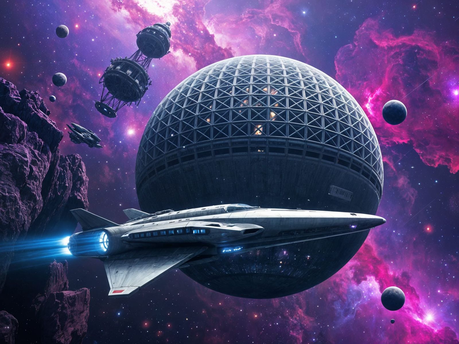 Dyson Sphere and Exploration Starship in Space