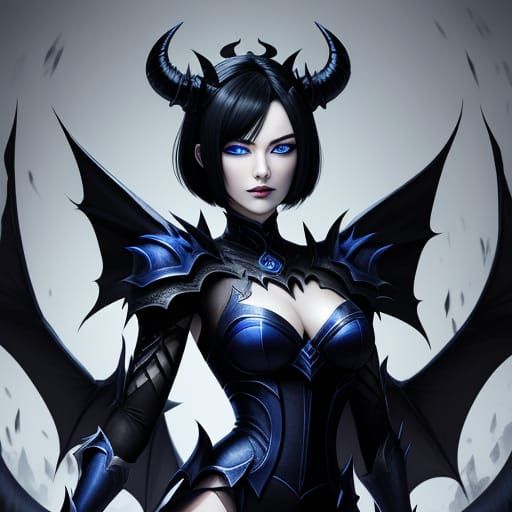 Demon Queen with Short Black Hair and Deep Blue Eyes