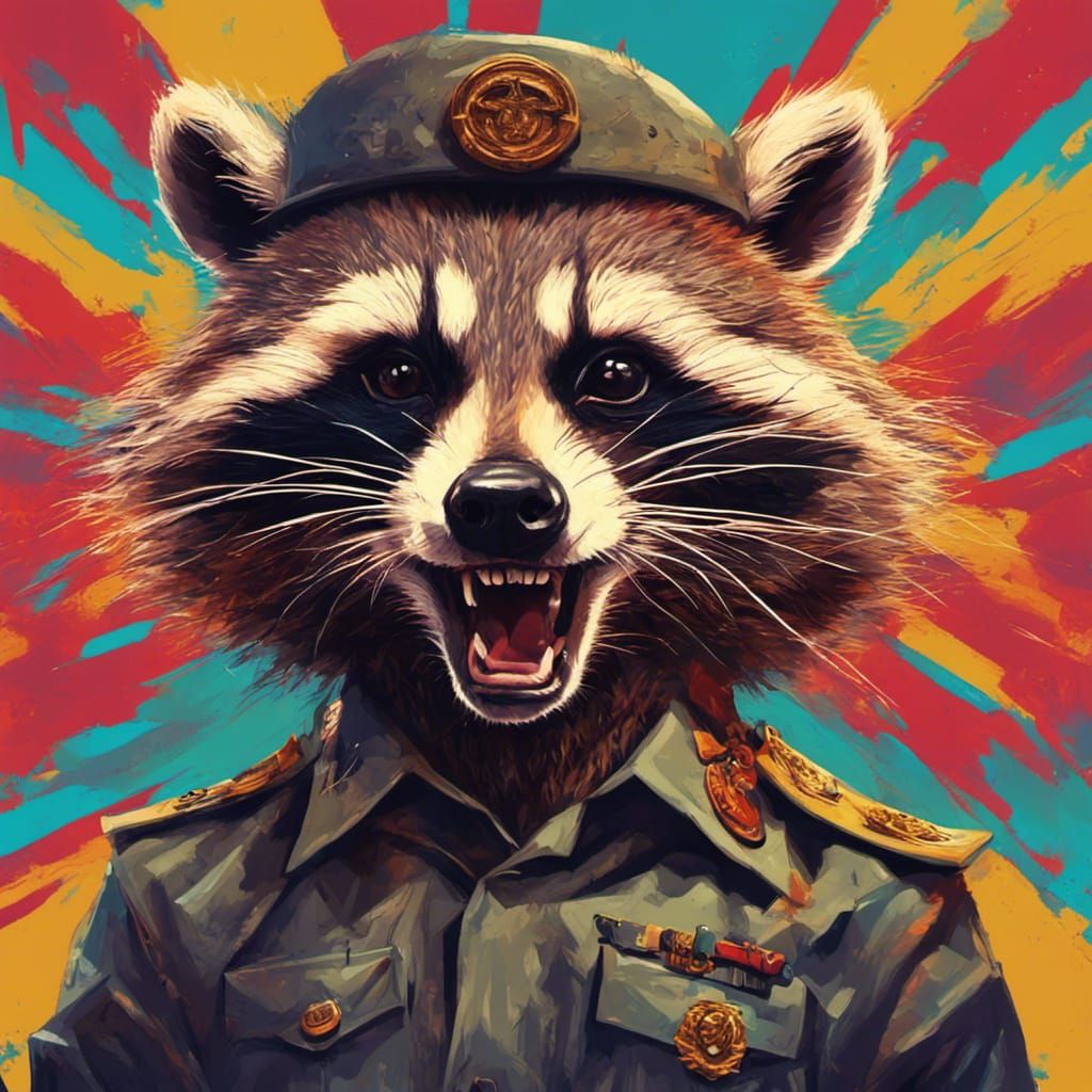 Totalitarian Raccoon Dictator Portrait in Hyperrealistic Sty...
