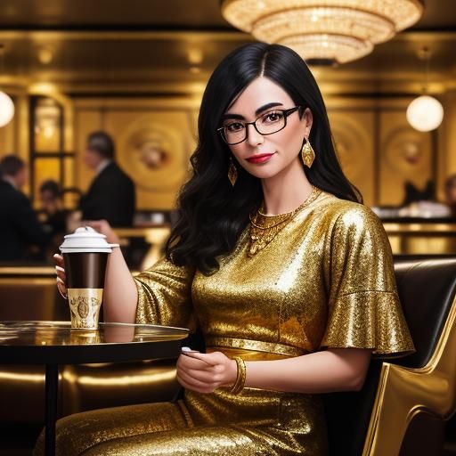 Glamorous Woman in Art Deco Coffee Shop