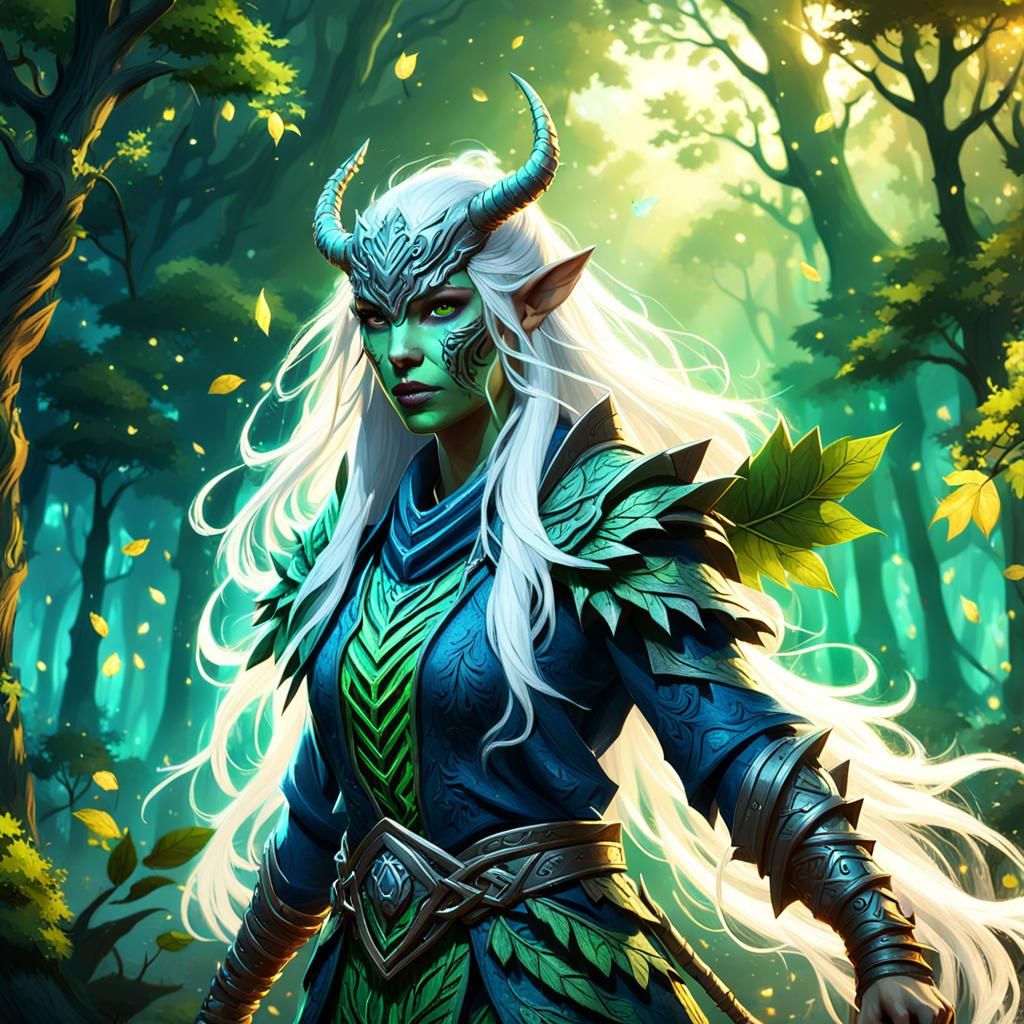 Dragonborn Druid in Mystical Forest: Digital Matte Painting