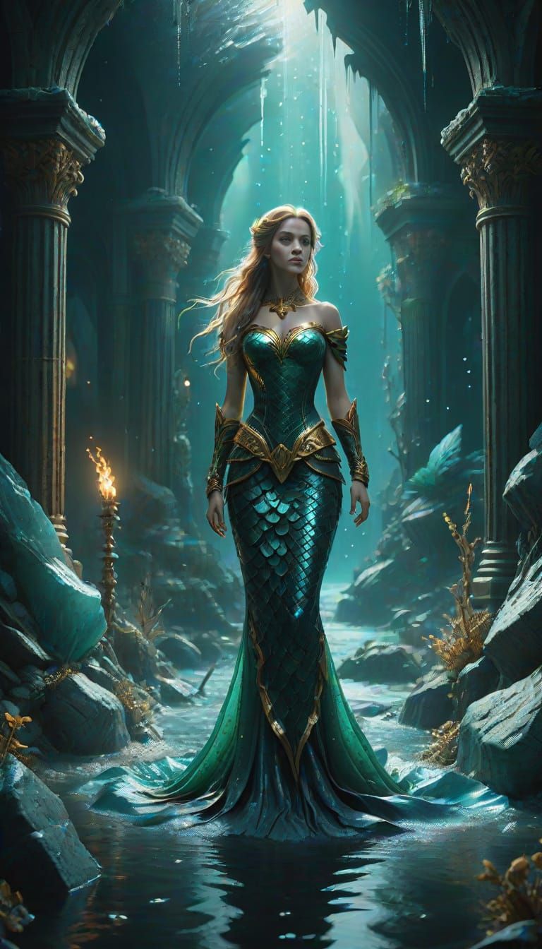 Ice Mermaid Queen in Detailed Matte Painting