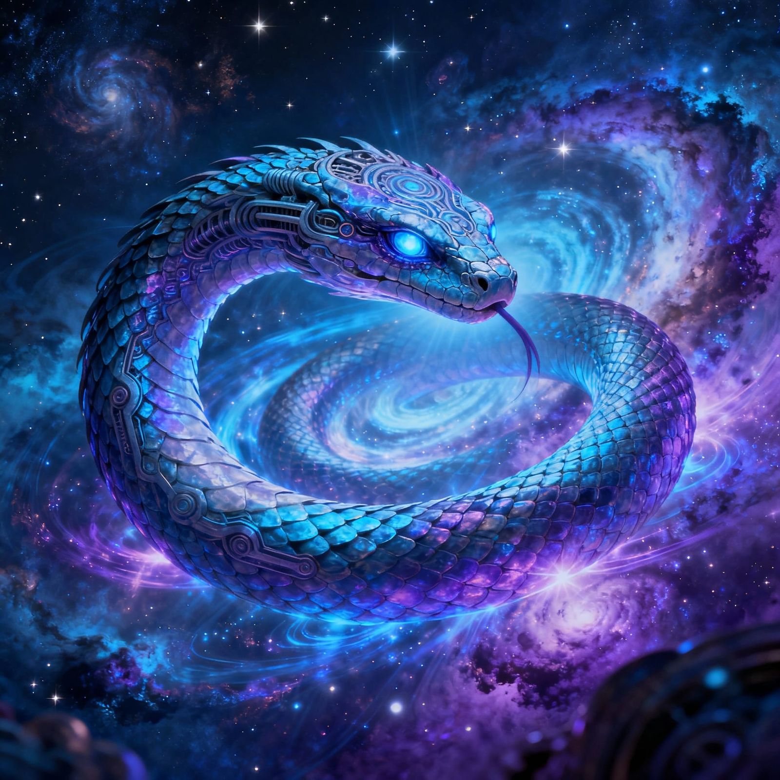 Ouroboros Serpent in Cosmic Energy Spiral