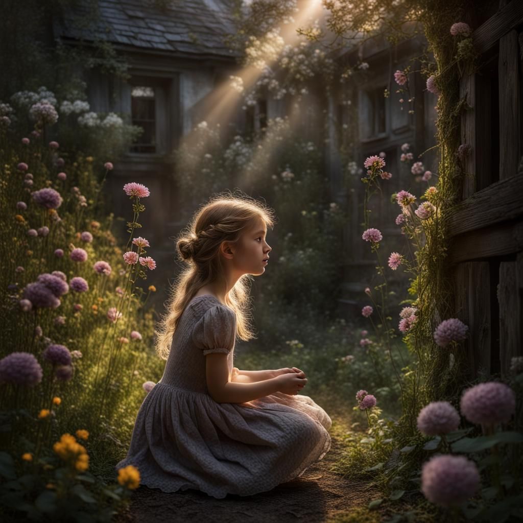 Sunlit Garden in Shadow, Detailed and Intricate