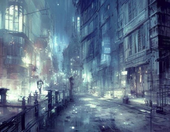 Haunted Street with Ghostly Moonlight and Candles