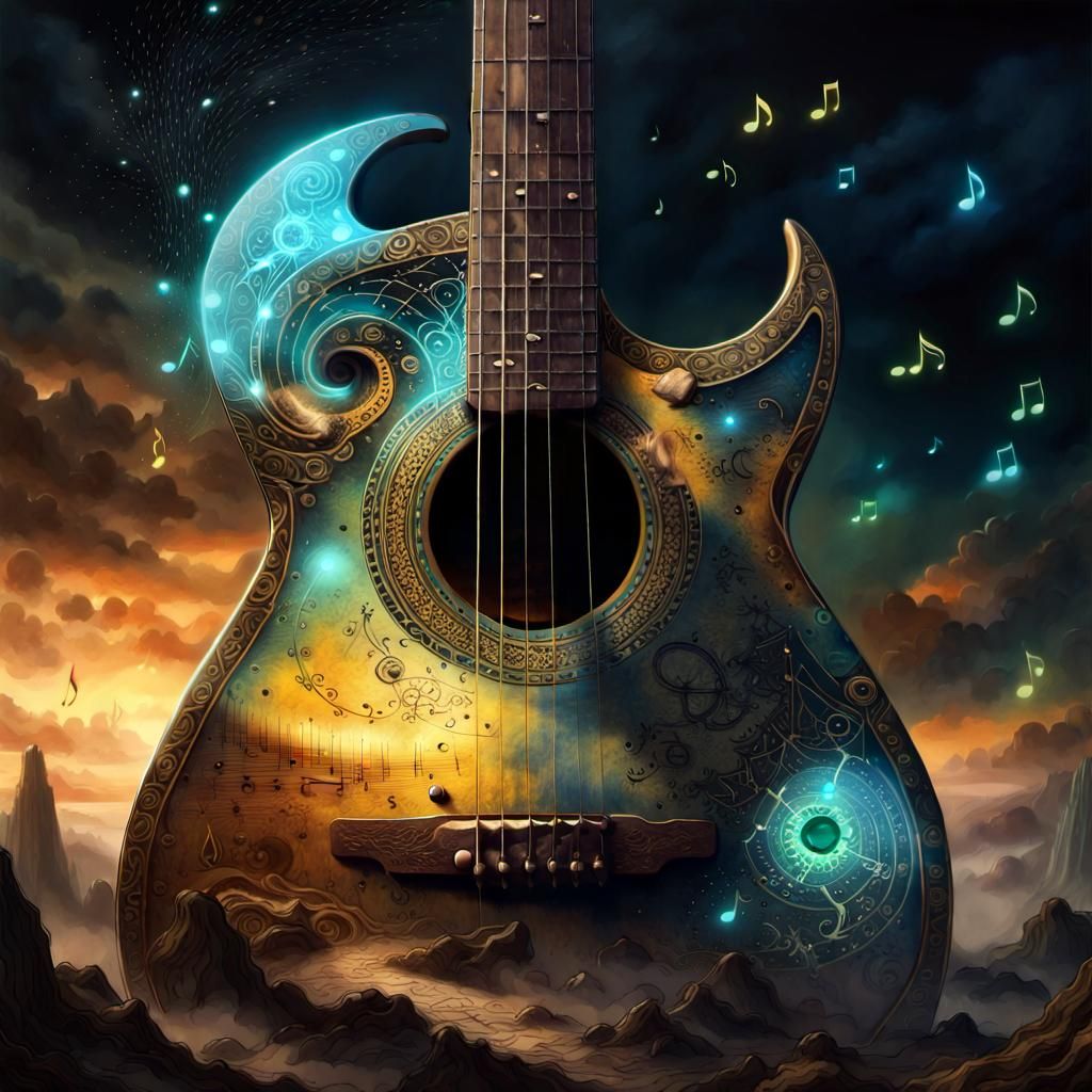 Guitar Landscape: Digital Art Fantasy Masterpiece