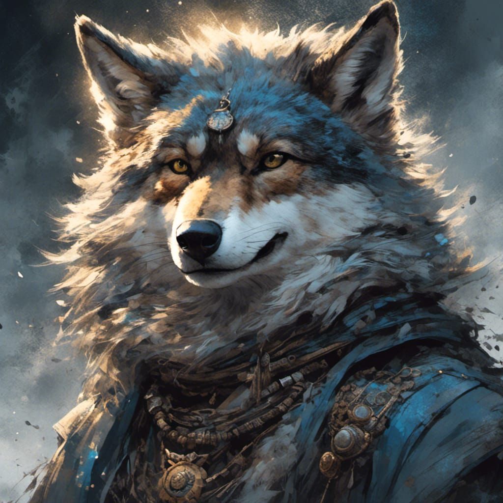 Smiling Wolf Portrait as Detailed Matte Painting