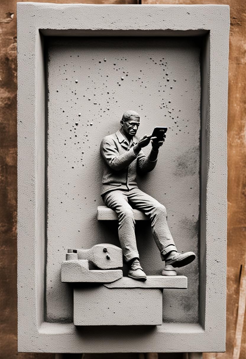 Man Holding Phone in Concrete Art Style