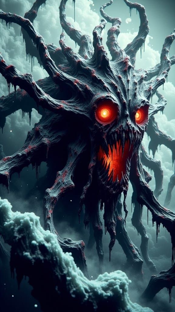 Grotesque Biomechanical Creature Erupts from Vortex of Neon....