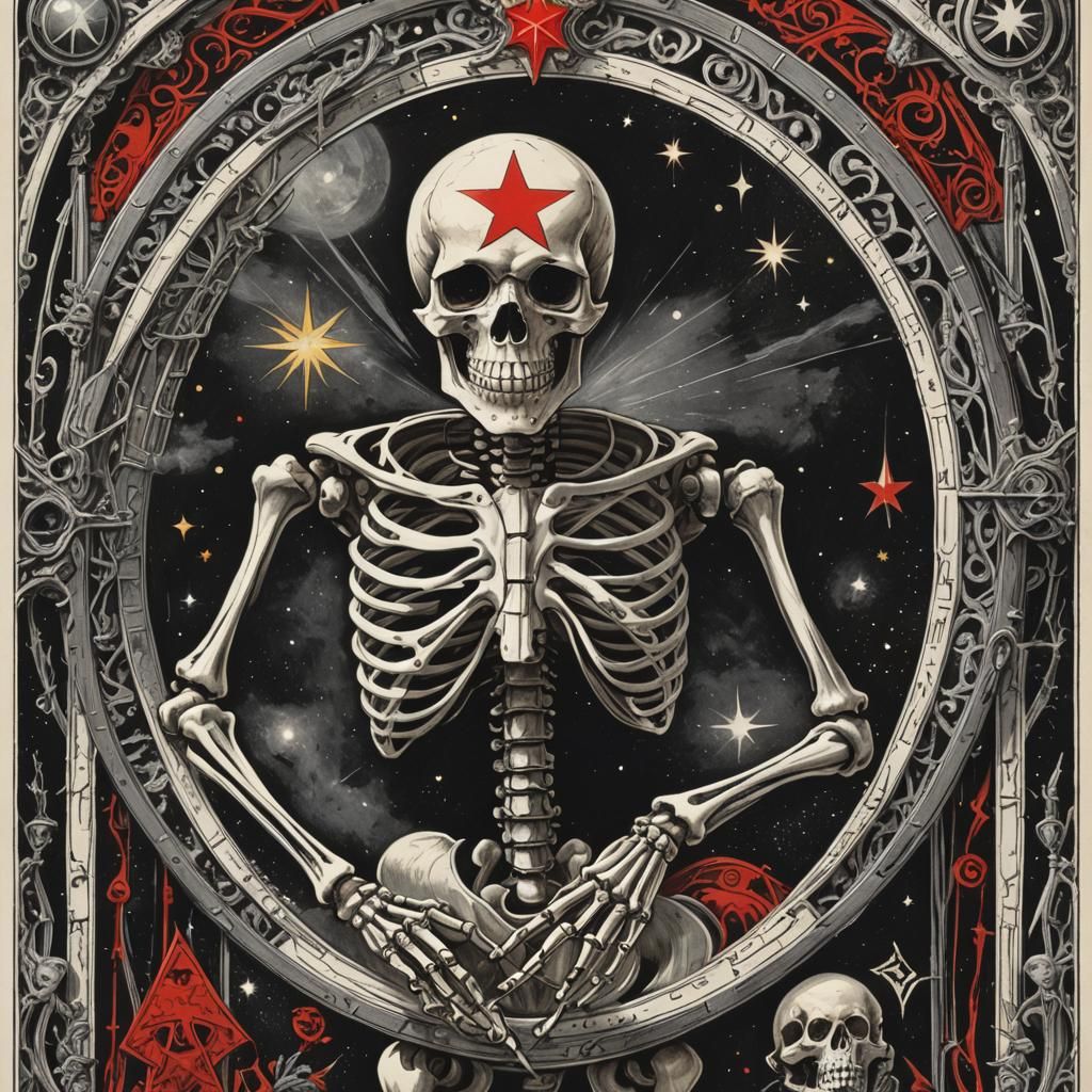 Skeleton Star Tarot Card in Sinister Style