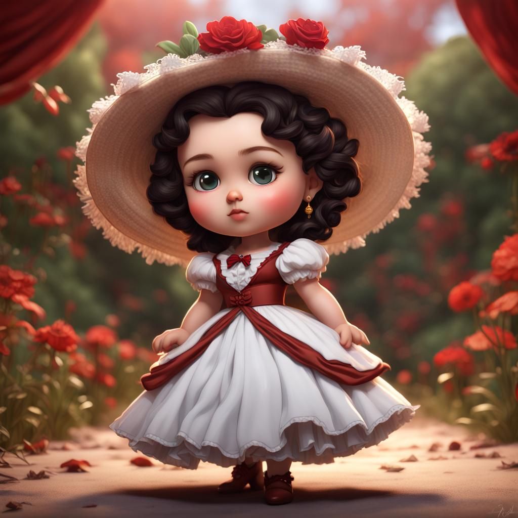 Hyperrealistic Chibi Scarlett O'Hara in Detailed Matte Paint...