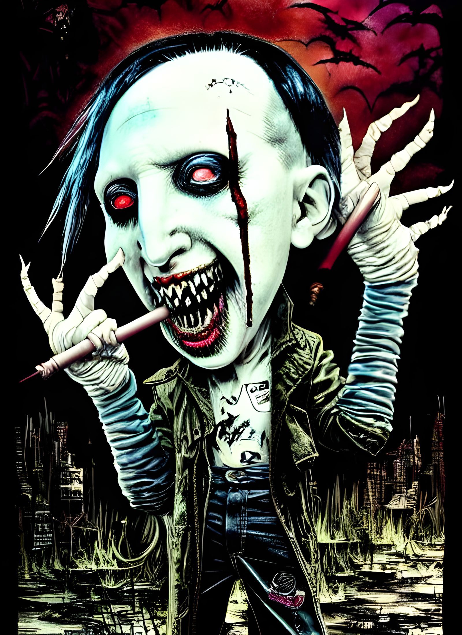 Chibi Marilyn Manson in Post-Apocalyptic Comic Style