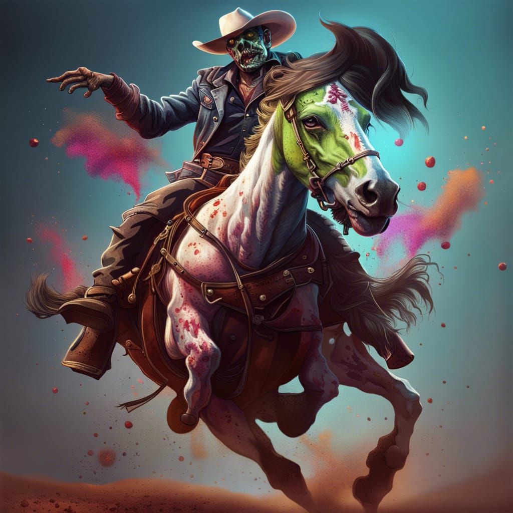 Zombie Cowboy Rodeo in Splash Art Style