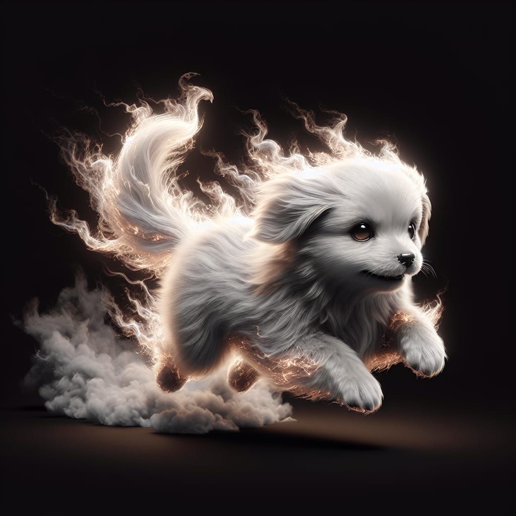 Glowing Dog Running Forward in Photorealistic Style