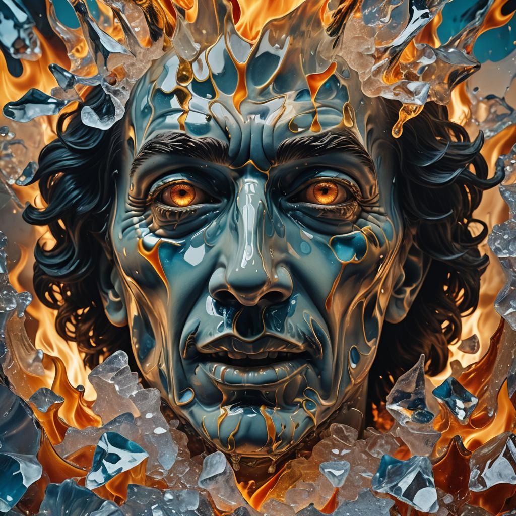 Surreal Face with Fire and Ice in Dreamlike Colors