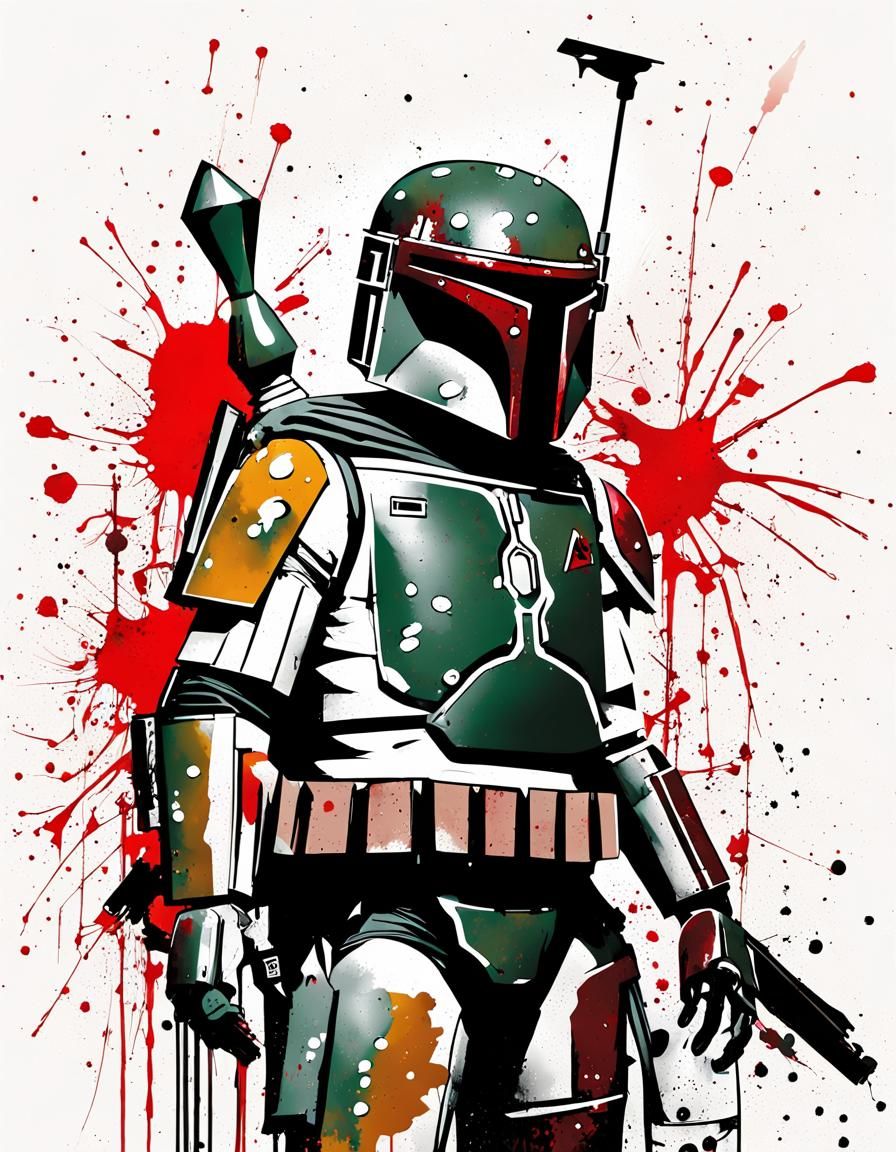 Boba Fett Ink Splatter Art in Trash Polka Style