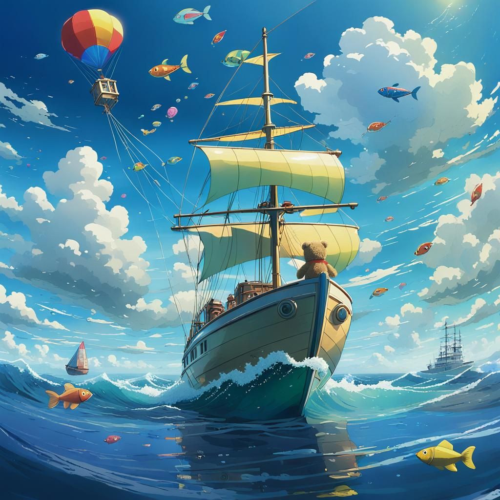 Teddy Bear's Voyage: Anime-Style Ocean Adventure