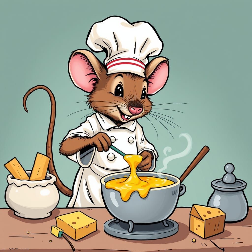 Mouse Chef Makes Fondue in Comic Book Style