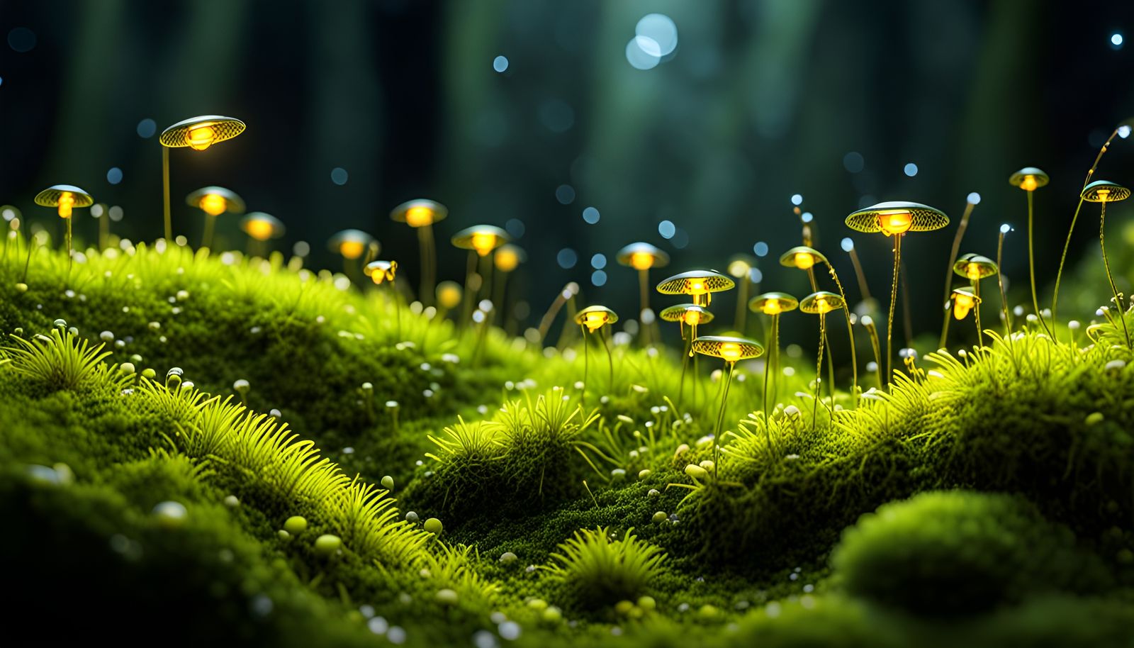 Fireflies in Moss: A Photorealistic Microcosm
