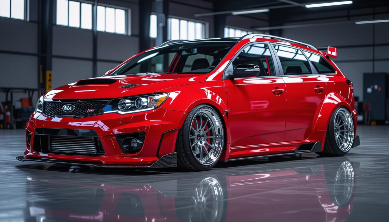 Custom Red 2008 KIA Ceed Stationwagon in Professional Photo