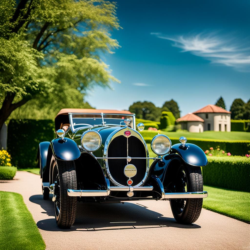 1932 Bugatti Type 49 on Green Lawn