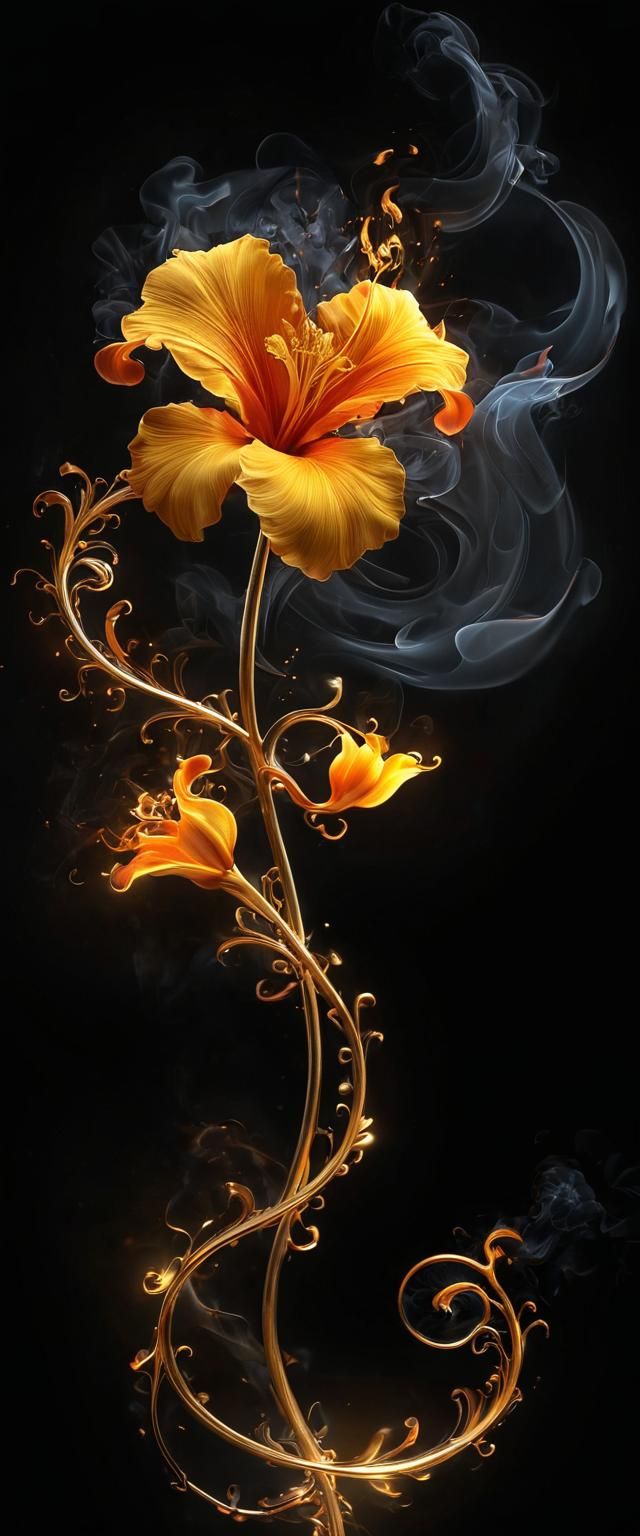 Golden Flower Fractal Fire Airbrush Art