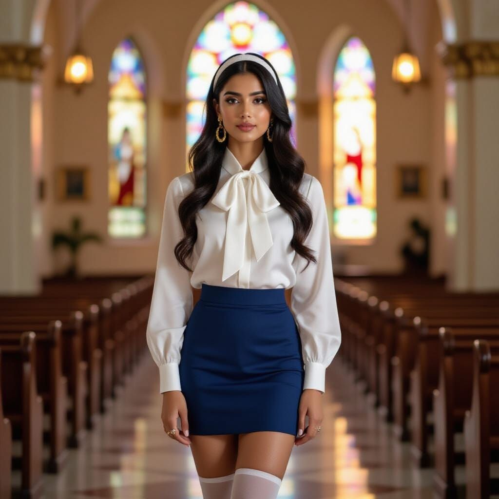 Indian Writer in Church with Sunset Lighting