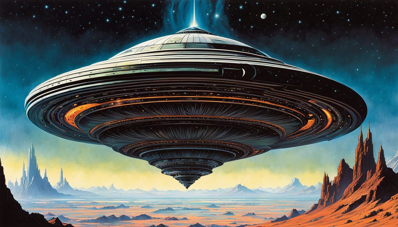 Ethereal Lotus Blooms Among Celestial Vistas in Vintage Sci-...