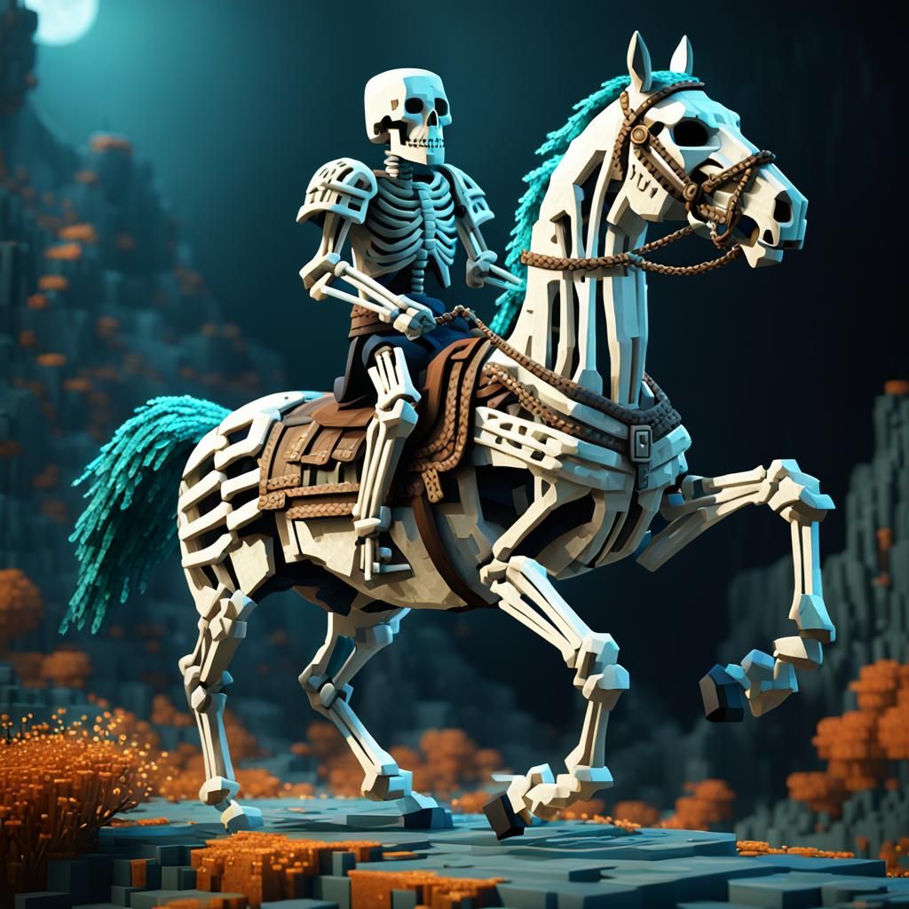 Minecraft Skeleton Riding a Horse in Detailed Matte Painting