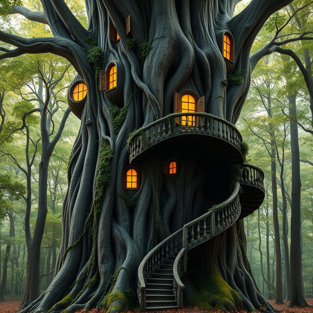 Ancient Tree Enclave in Whimsical, High-Definition Detail